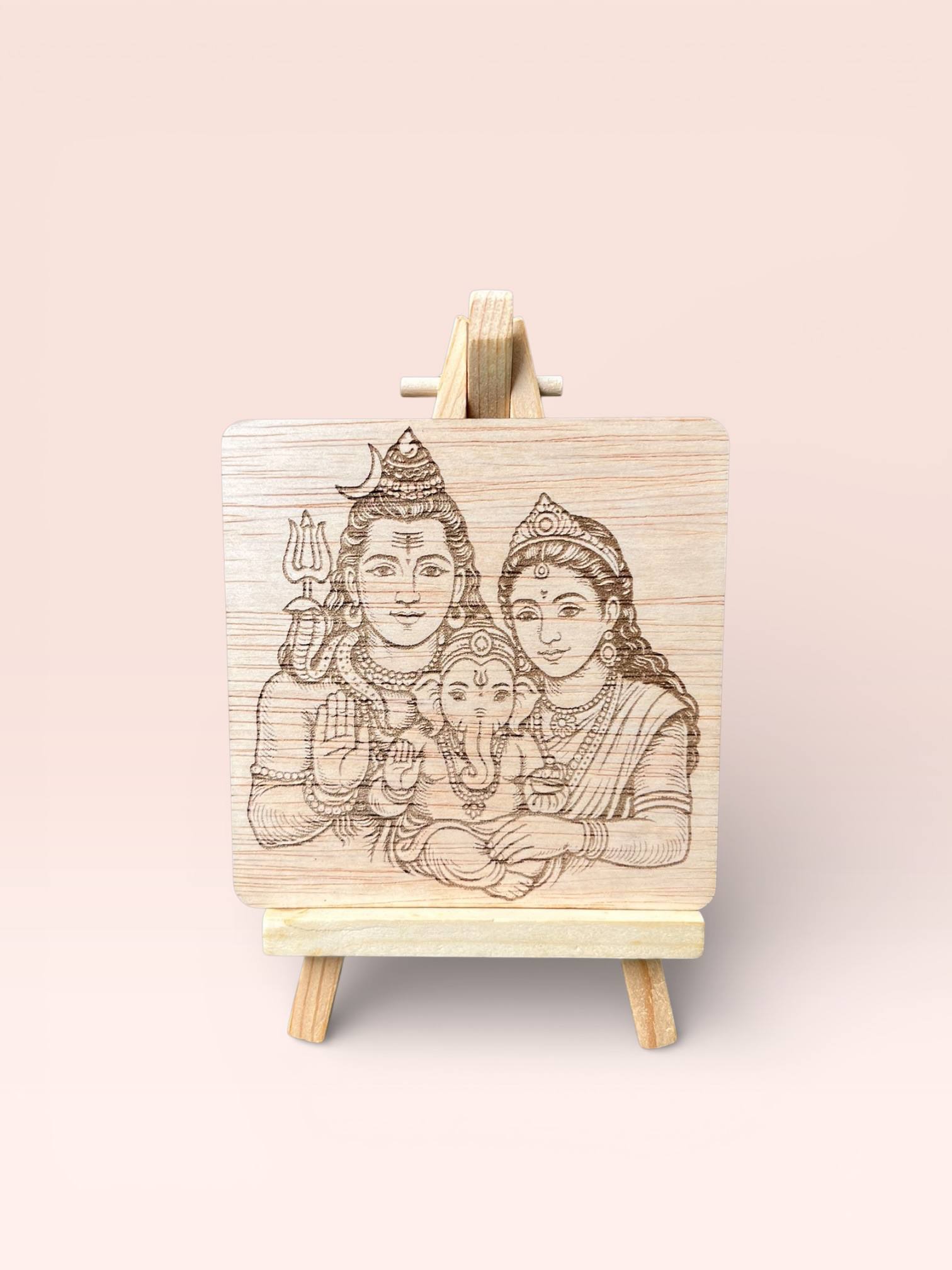 Shiv Parvati Ganesha Wooden Frame